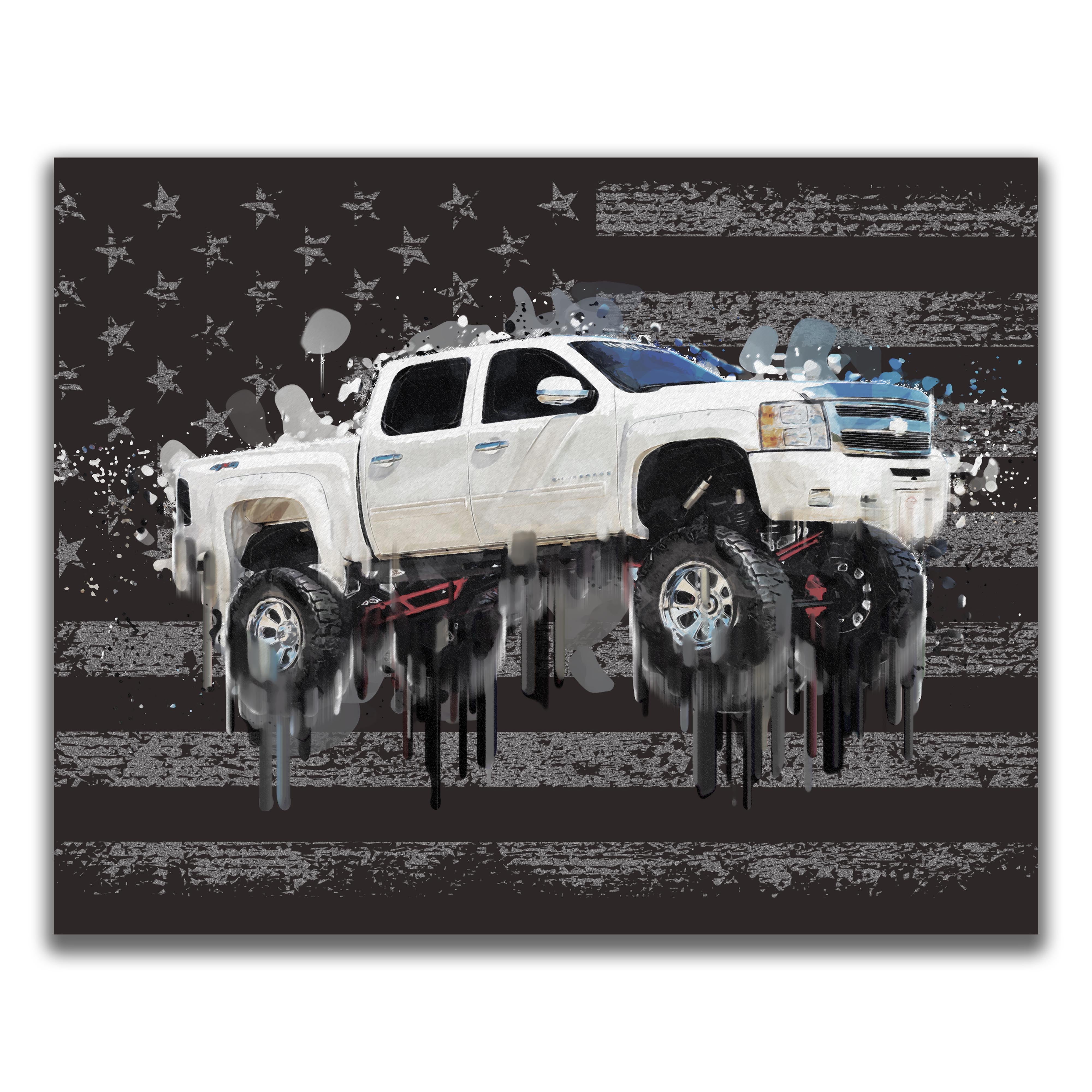 American Flag White Truck - Truck Poster