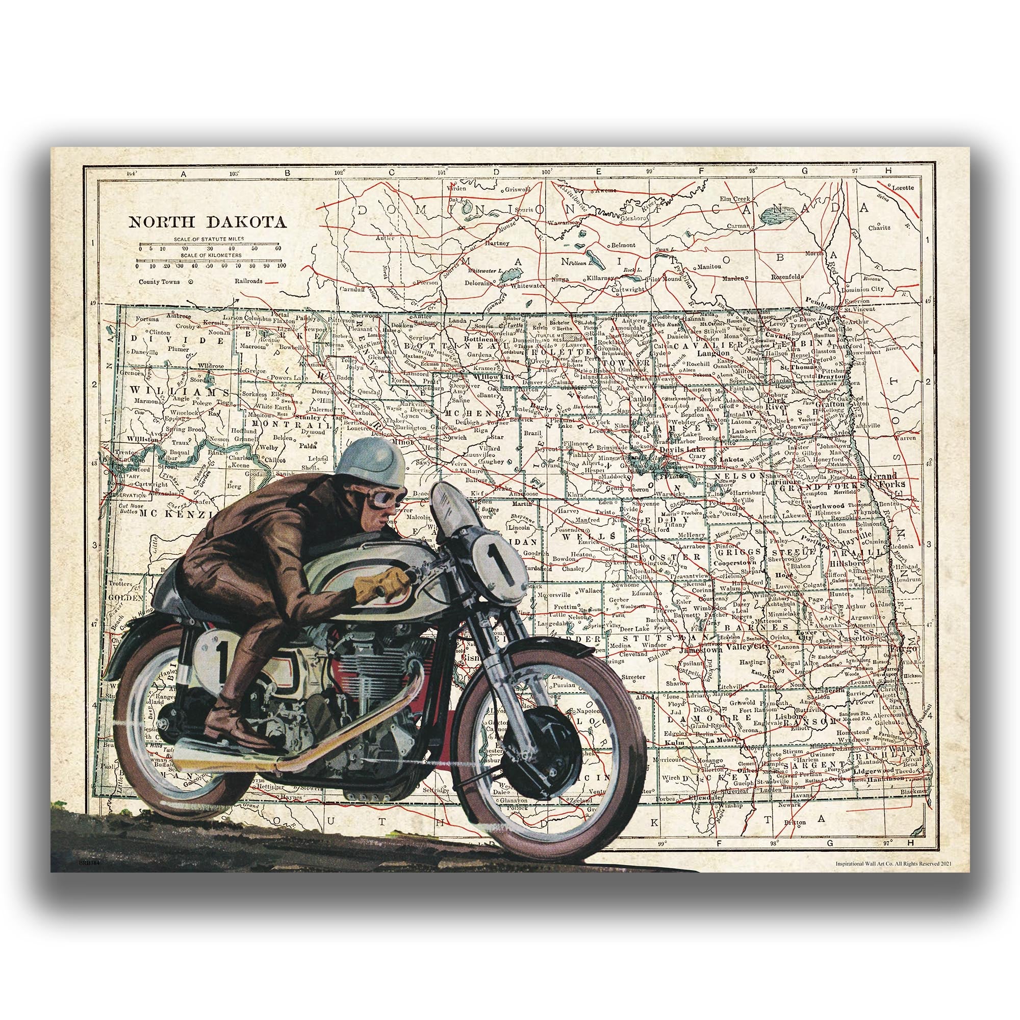 North Dakota - Motorcycle Poster